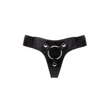 Трусики для страпона REALROCK Elastic Harness з кільцем, шкіряні, чорні, One Size (S-XL)