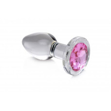 Анальна пробка зі стразом Pink Gem Glass Anal Plug With Gem скляна, Medium