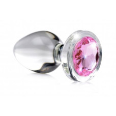 Анальна пробка зі стразом Pink Gem Glass Anal Plug With Gem скляна, Small