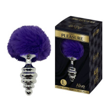 Анальна рельєфна пробка Alive Anal Pleasure з темно-фіолетовим хвостом, L