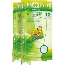 Презервативы с точечным рельефом латексные FREESTYLES со смазкой, 0.06 мм (цена за упаковку, 12 шт.)