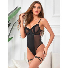 Боді з доступом Star Night з підтяжками, чорне, XS-S