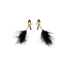Затискачі для сосків Virgite Nipple Clamps з пір'ям, золотисто-чорні.