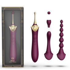 Вібратор двосторонній універсальний ZALO BESS 2 Velvet Purple з 4 насадками та нагріванням, фіолетовий