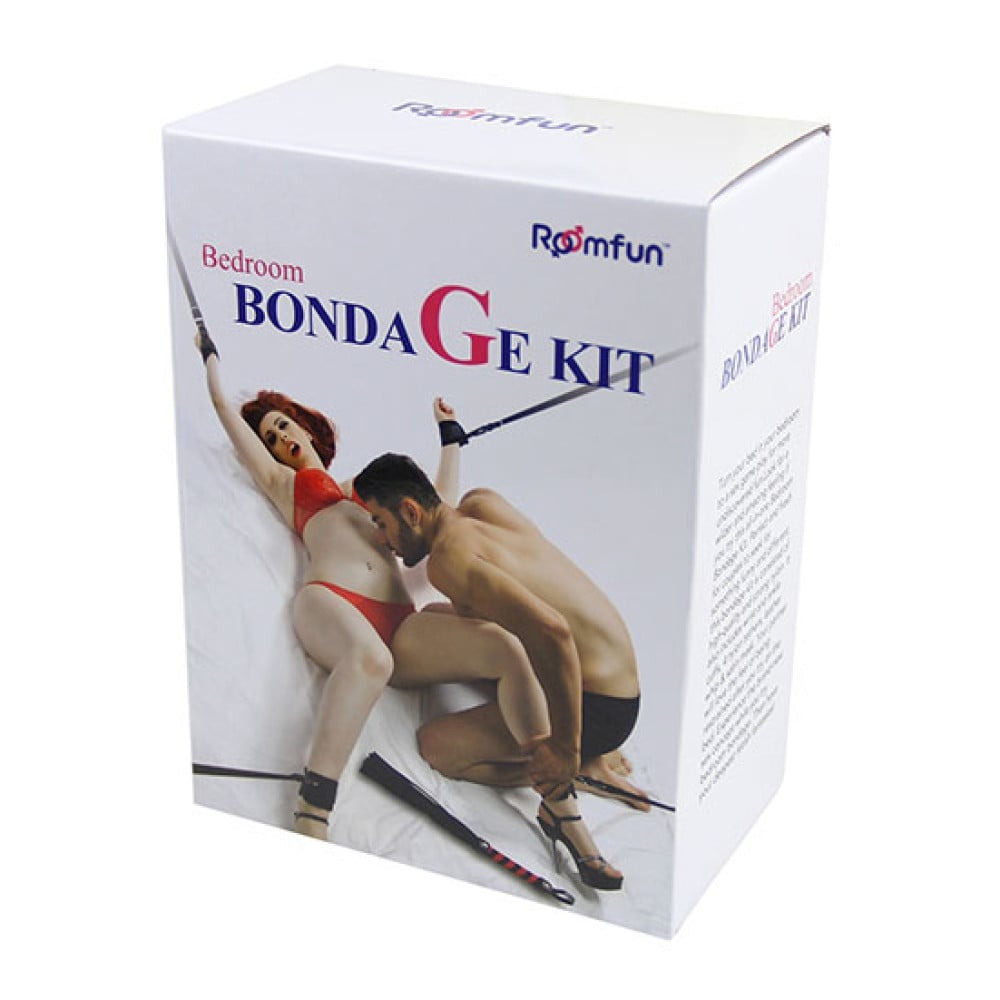 Набір БДСМ Roomfun Bedroom Bondage Kit фіксатори, батіг та маска, чорний-червоний