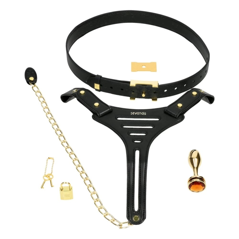 Пояс вірності Lockink Sevanda Beg & Ask Chastity Pants з повідцем та анальною пробкою, L