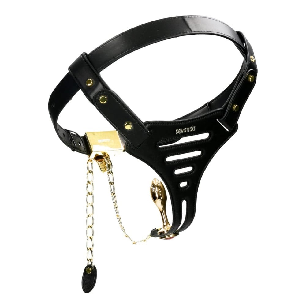 Пояс вірності Lockink Sevanda Beg & Ask Chastity Pants з повідцем та анальною пробкою, L