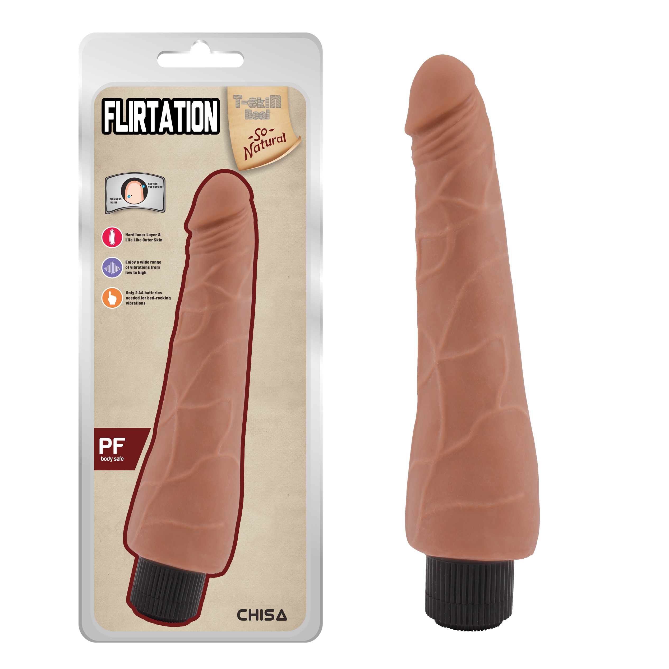 Вибратор реалистический, киберкожа Chisa T-skin ReaL Flirtation на батарейках