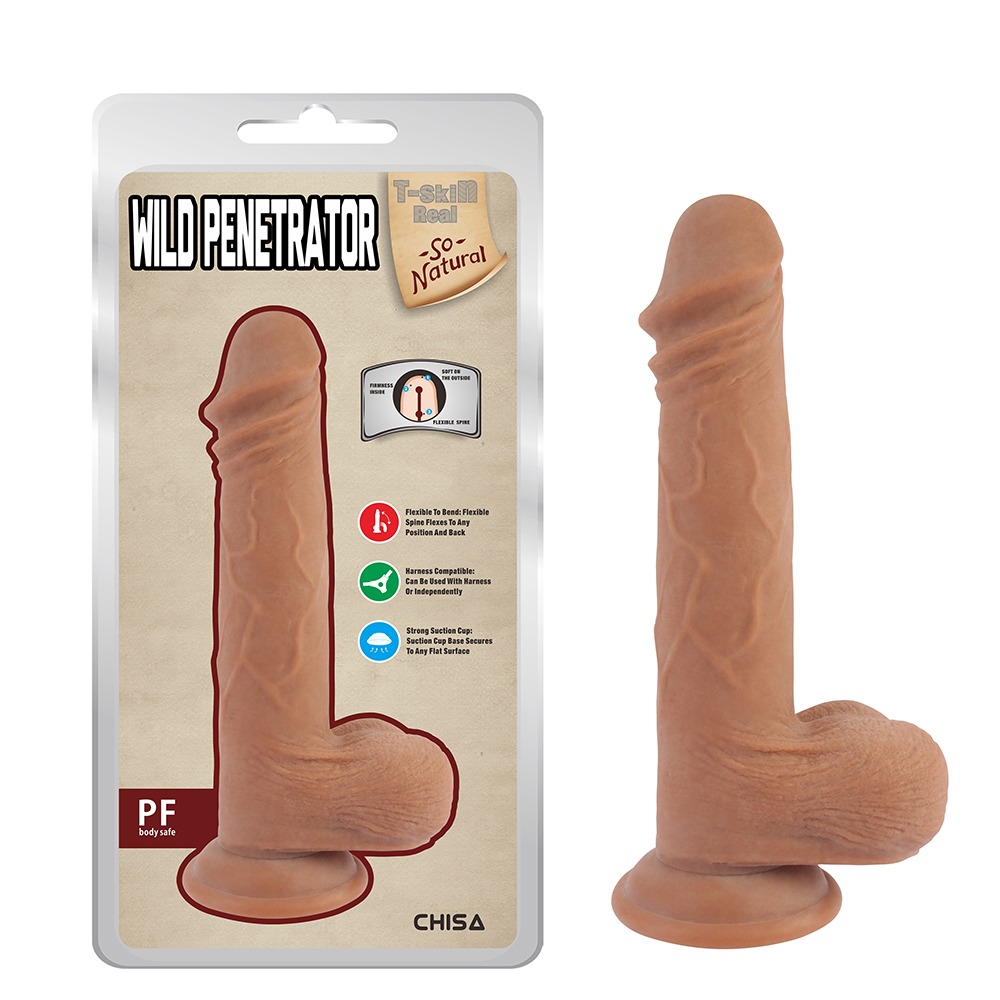Фалоімітатор реалістичний з мошонкою на присосці Chisa T-skin ReaL Wild Penetrator, бежевий