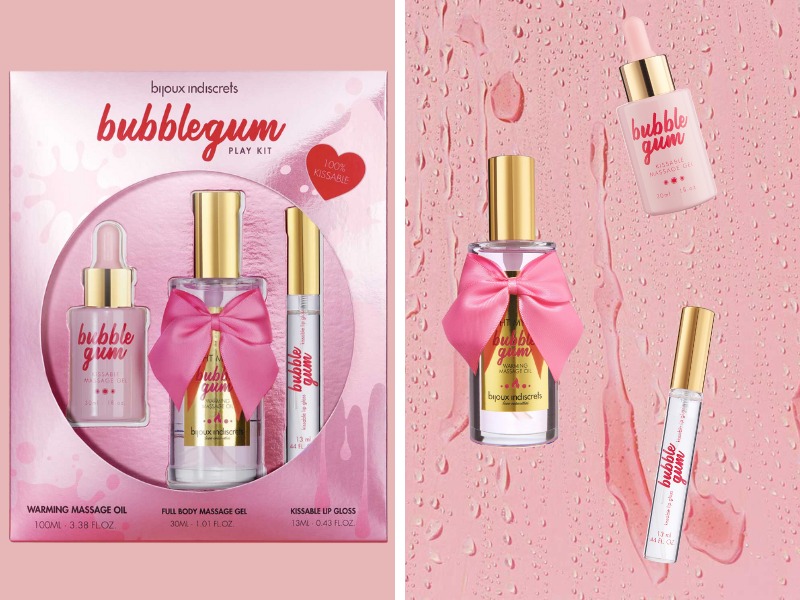 Зігріваюча масажна олія для поцілунків Bijoux Light My Fire з ароматом і смаком полуничної жуйки