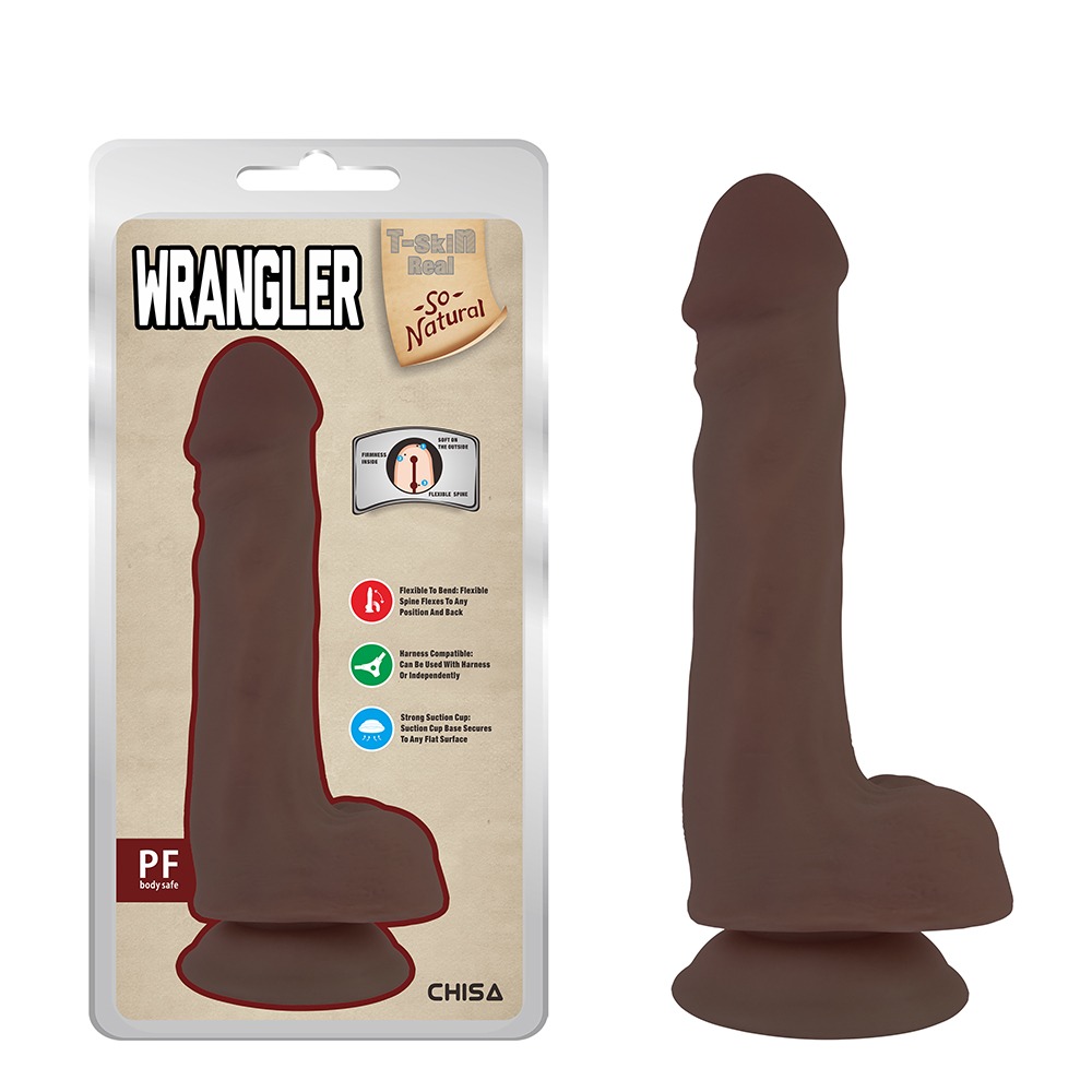 Фалоімітатор з мошонкою на присосці Chisa T-skin ReaL Wrangler, коричневий