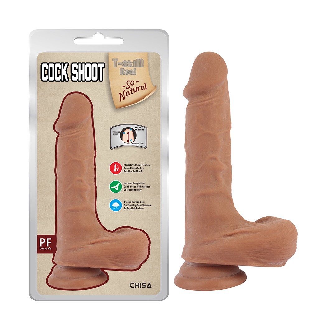 Фалоімітатор із мошонкою на присосці Chisa T-skin ReaL Сock Shoot, бежевий, 20 см