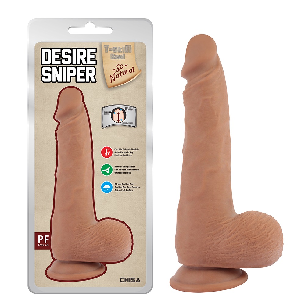 Фалоімітатор реалістичний з мошонкою Chisa T-skin ReaL Desire Sniper на присосці, бежевий