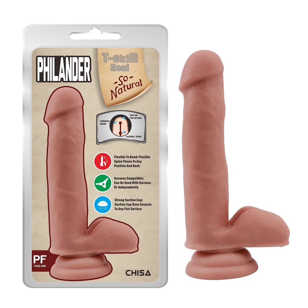Фаллоимитатор с хребтом Chisa T-skin ReaL Philander и присоской, бежевый