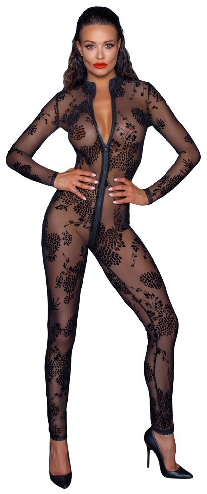 Комбинезон сексуальный полупрозрачный L F237 Noir Handmade, с узором и молнией