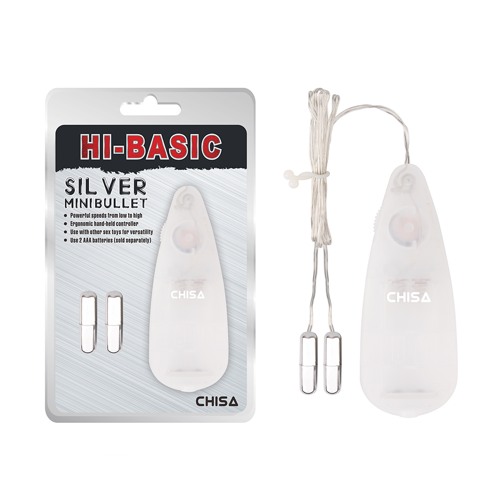 Міні-вібропулі CHISA Hi-Basic Mini Twins Bullets на провідному пультом, сріблясті