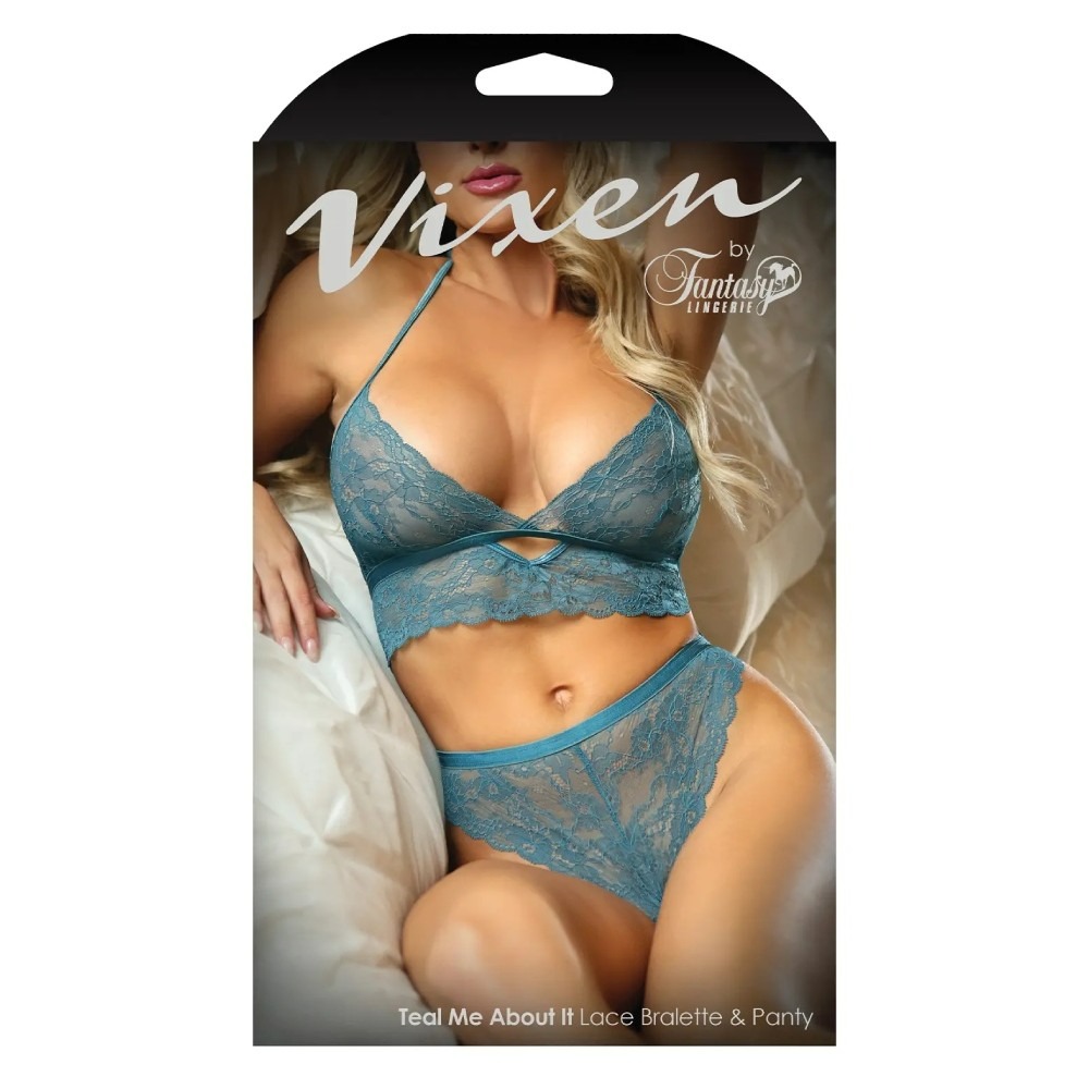 Мереживний комплект білизни бра та стрінги Teal Me About It Fantasy Lingerie, синій, One Size