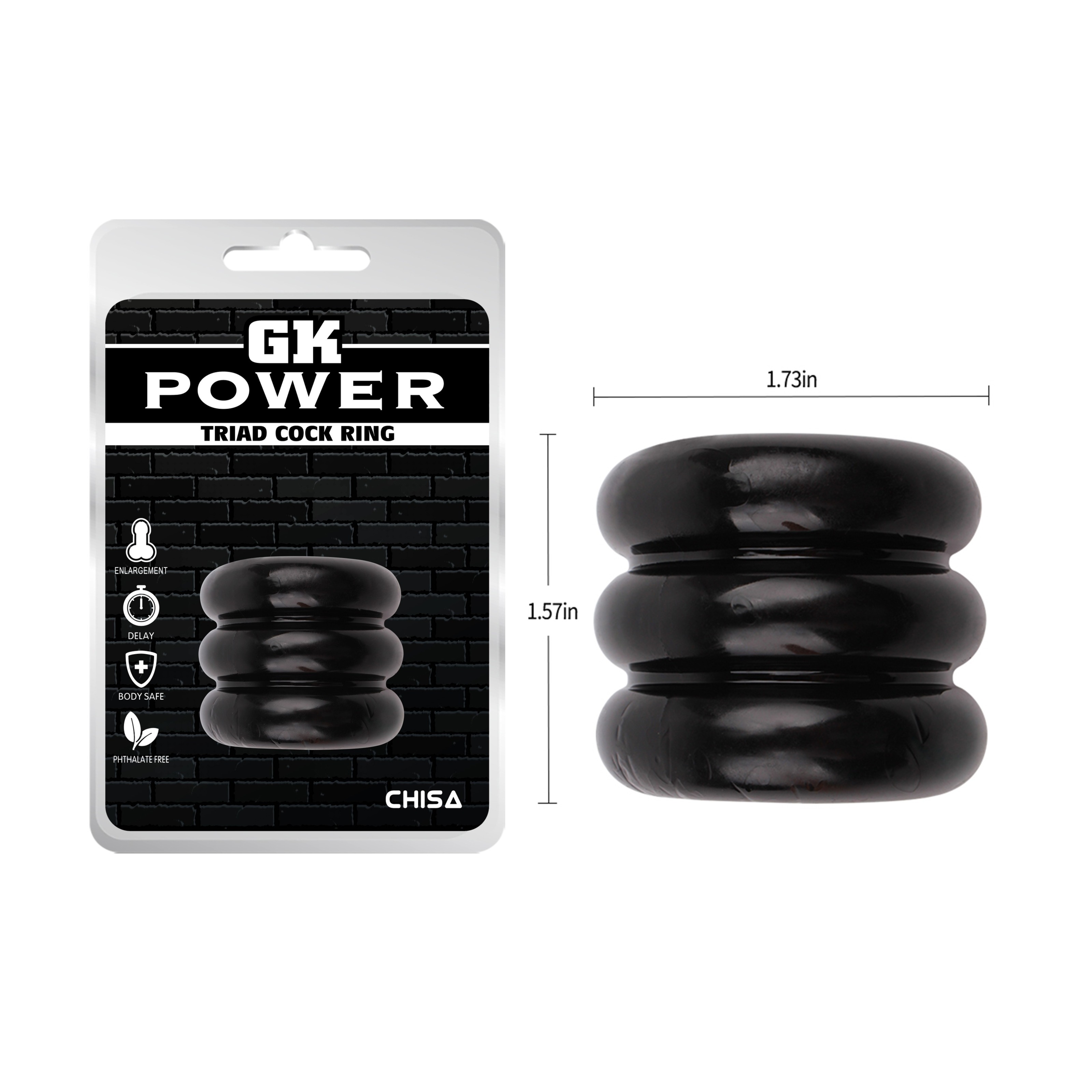 Широке ерекційне кільце з трьох ярусів Chisa GK Power Triad Cock Ring, чорне