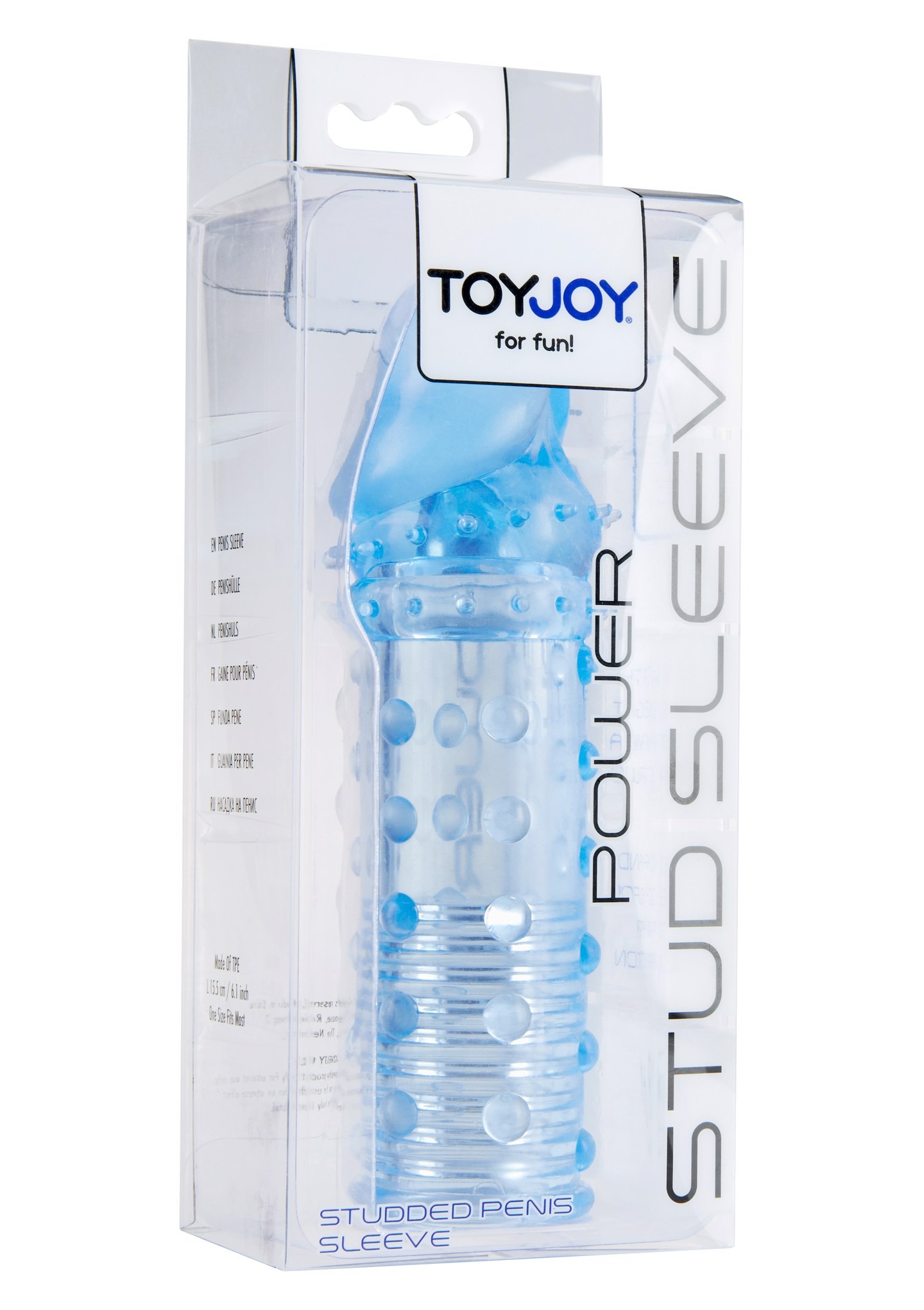 Насадка на член рельефная удлиняющая Toy Joy реалистичная, голубая, 15.5 х 3 см