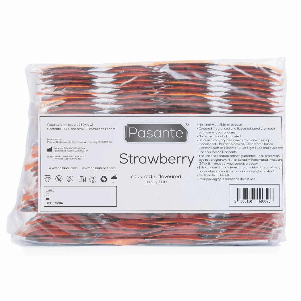 Презервативы оральные Pasante Strawberry Crush со вкусом клубники (цена за упаковку, 144 шт.)