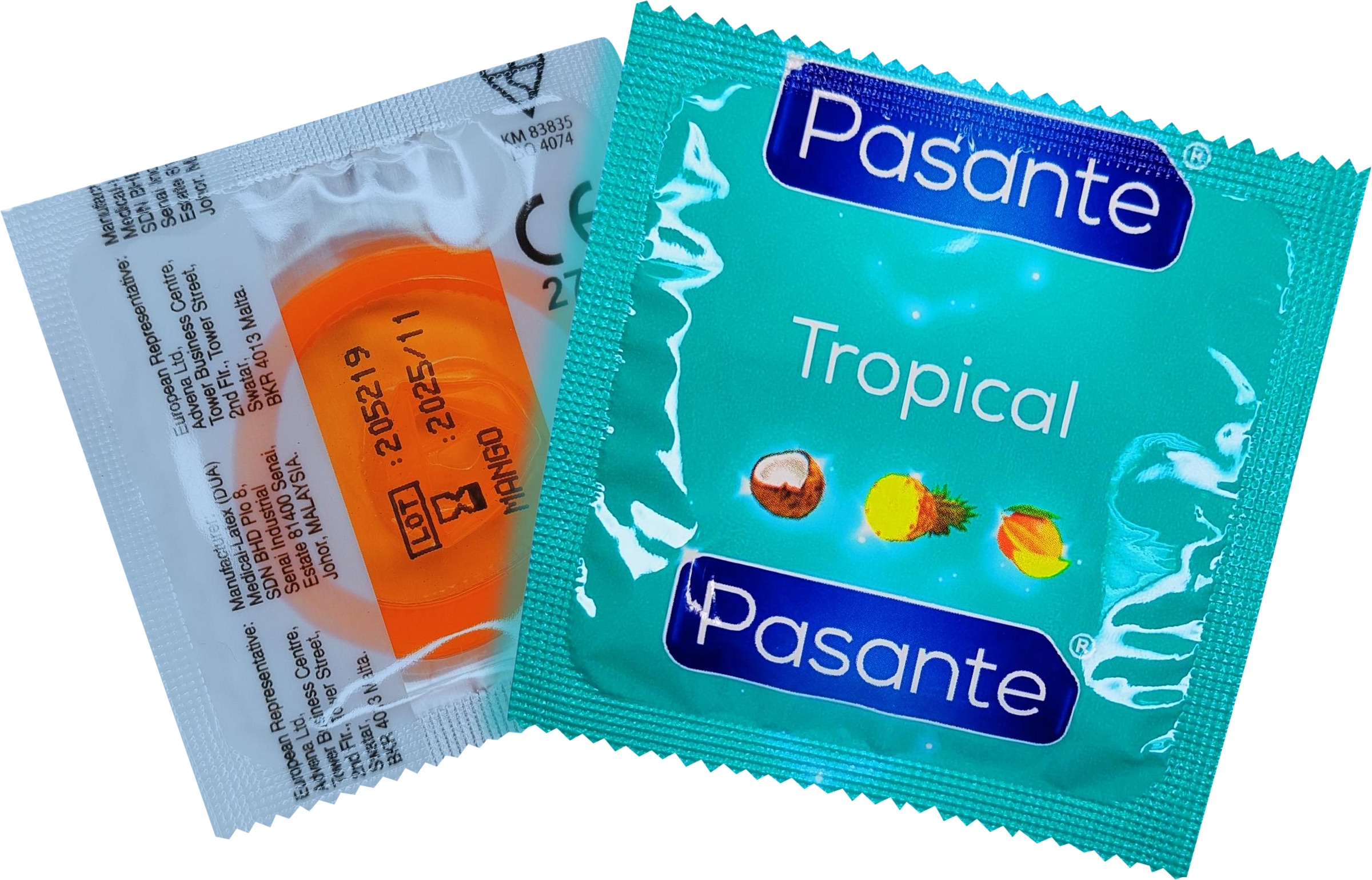 Презервативы оральные со вкусом манго Рasante Tropical цветные, из латекса (цена за 6 шт)