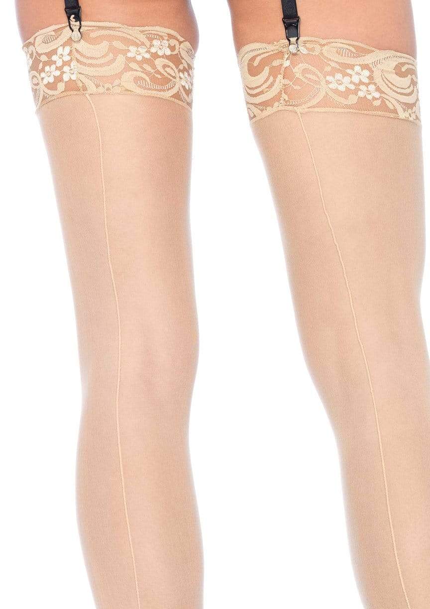 Панчохи з мереживною коронкою One Size Nuna Sheer Thigh High Stockings від Leg Avenue, бежеві