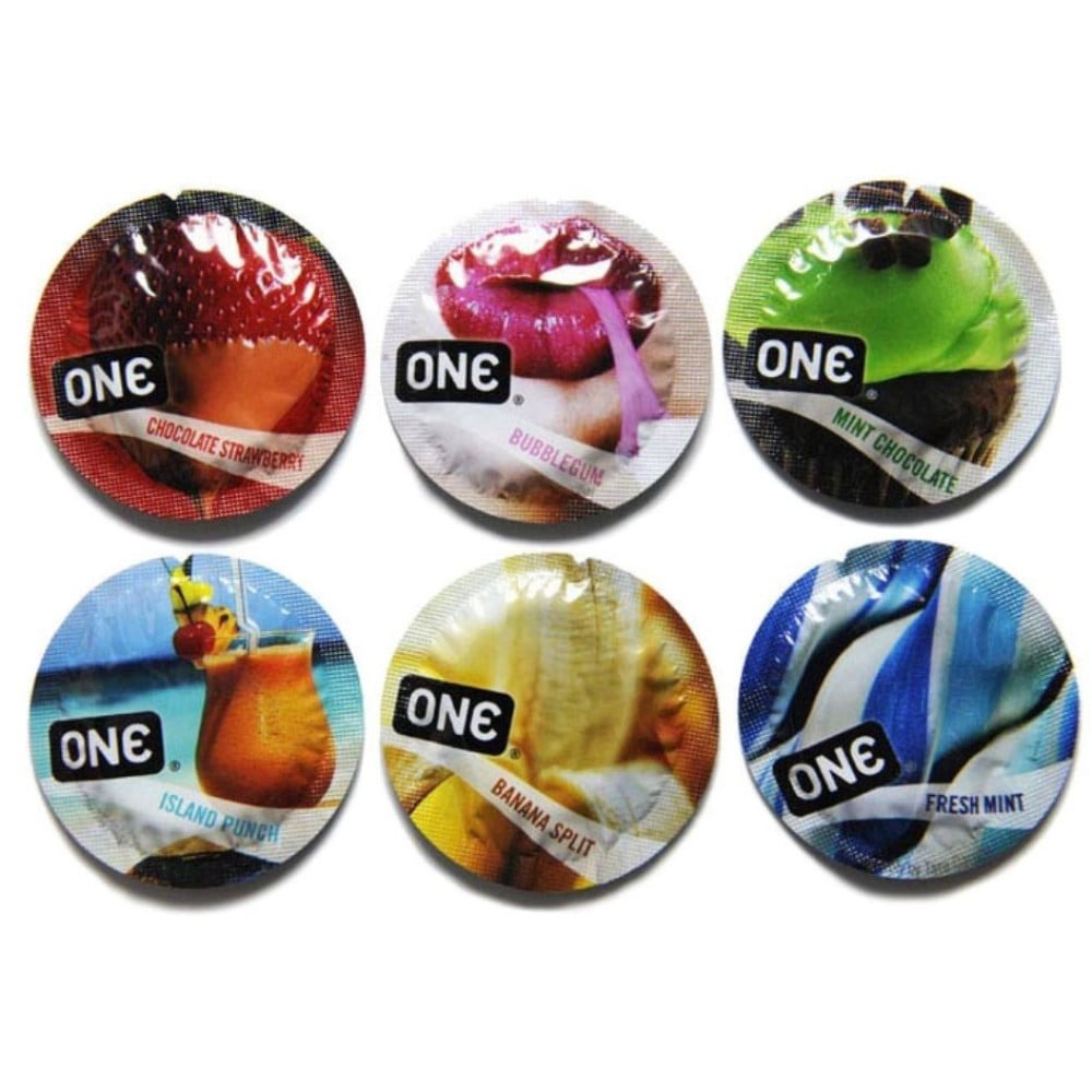 Набор оральных разнообразных ароматизированных презервативов ONE Flavor Waves(цена за упак., 100 шт)