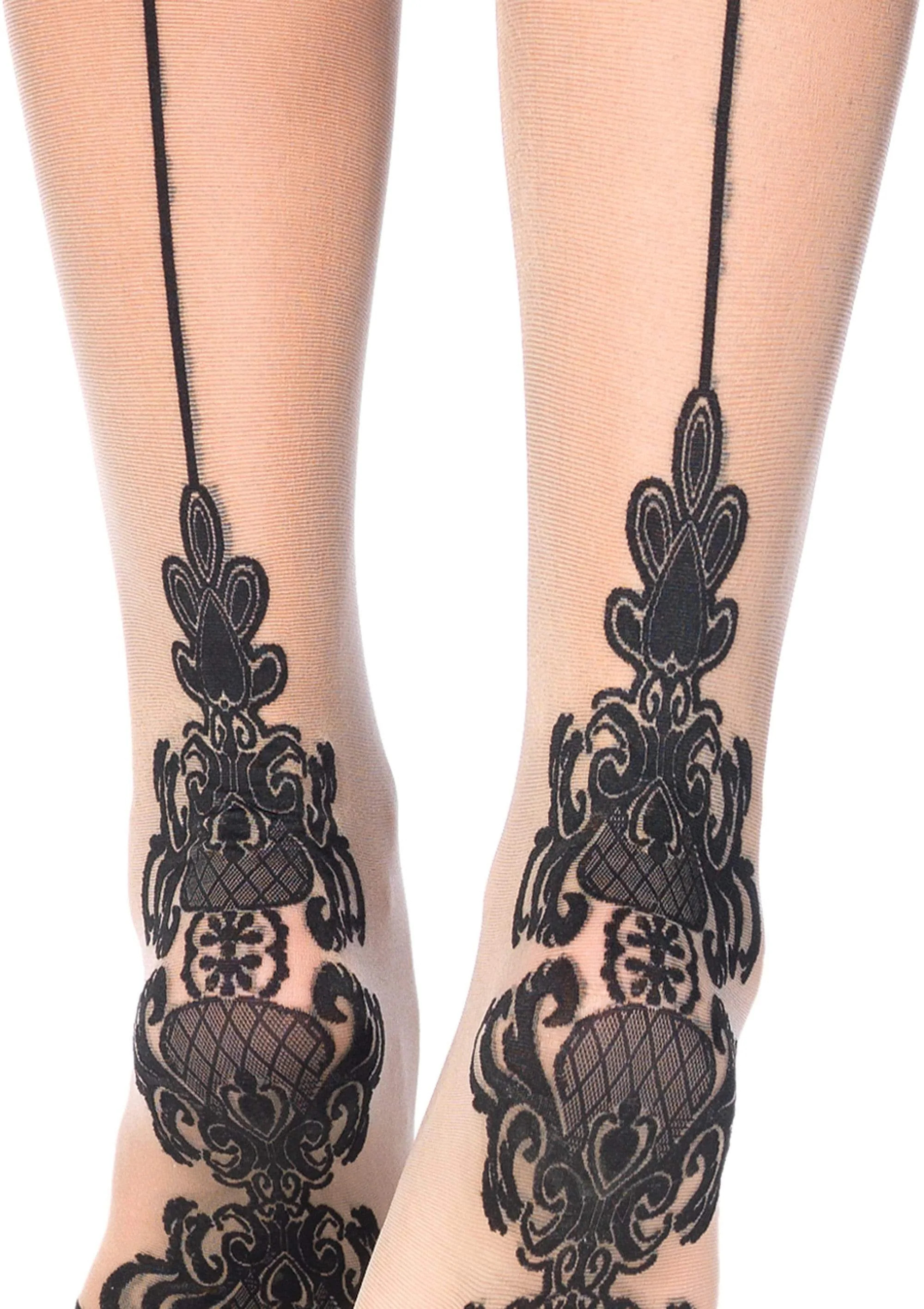 Панчохи з візерунками One Size Tana Sheer Thigh High Stockings від Leg Avenue, бежево-чорні