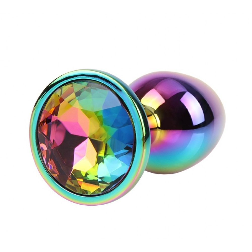 Анальна пробка із кристалом Chisa Matrix Mont Rainbow Gem, металева, різнокольорова, 7 х 2.7 см