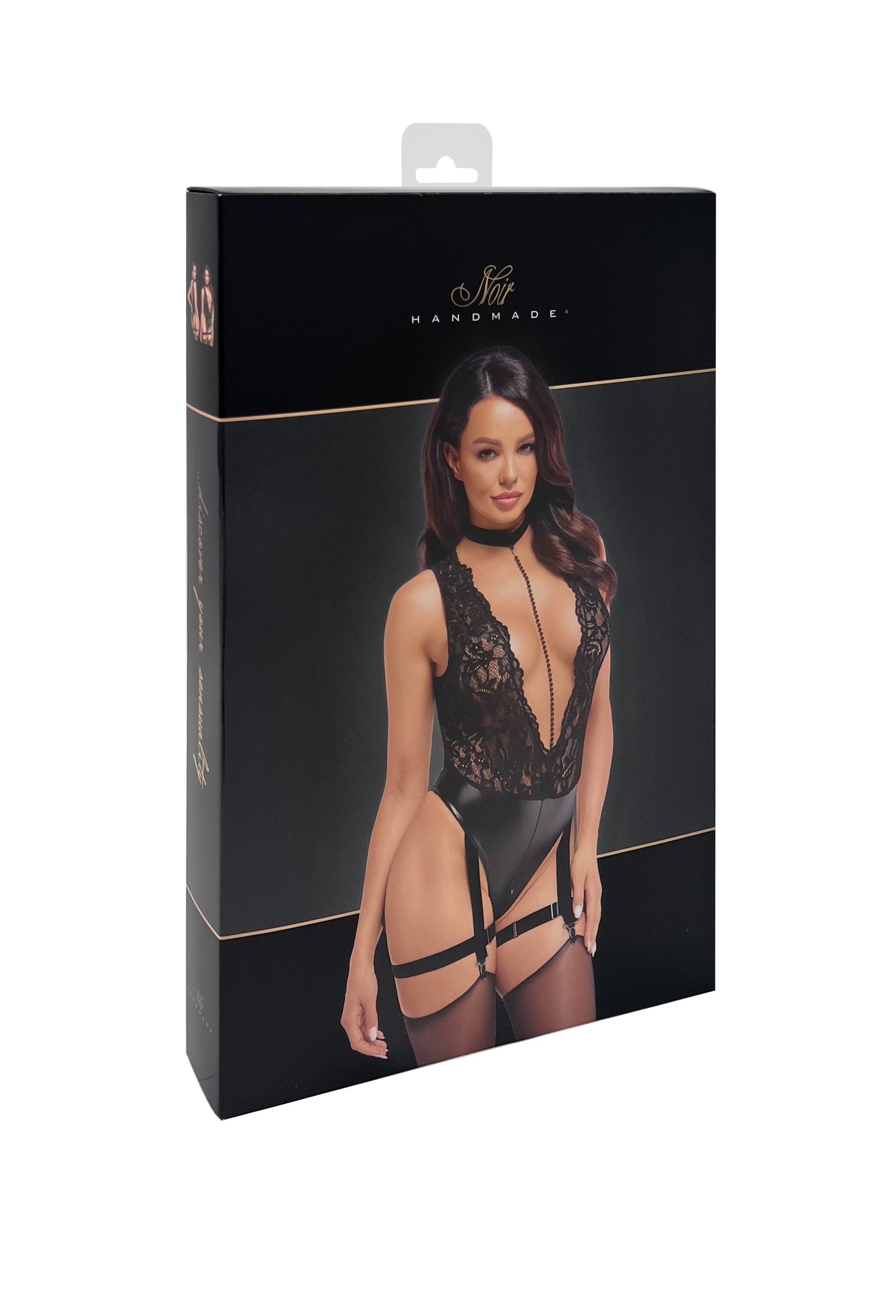 Боді сексуальне з глибоким декольте Noir Handmade Libido F297 чорне, розмір М