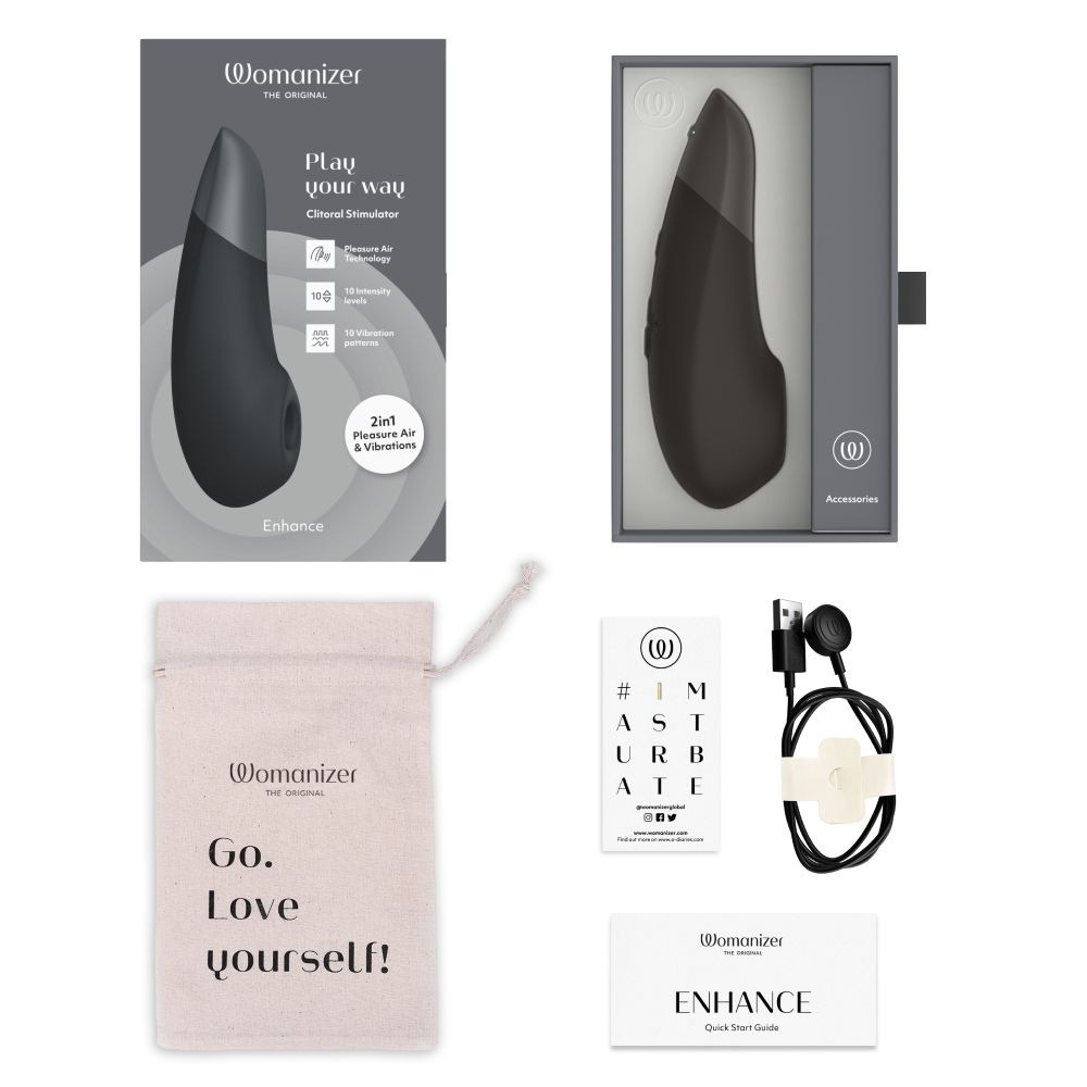 Кліторальний вакуумний стимулятор 2 в 1 Womanizer Enhance з вібрацією, чорний