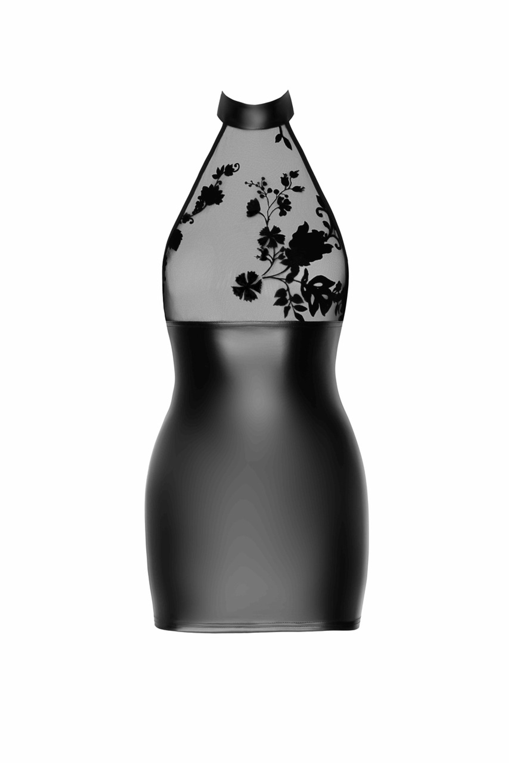 Платье виниловое с полупрозрачным верхом Noir Handmade Eros F311 с цветочным узором, черное, S