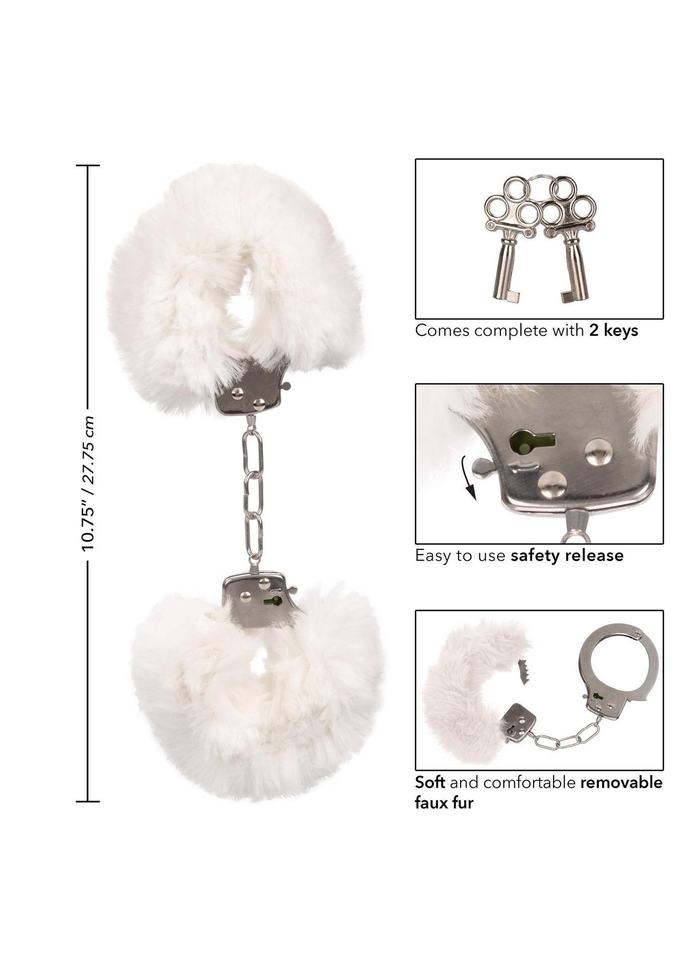 Наручники с мехом, металлические California Exotic Ultra Fluffy Furry Cuffs, белый