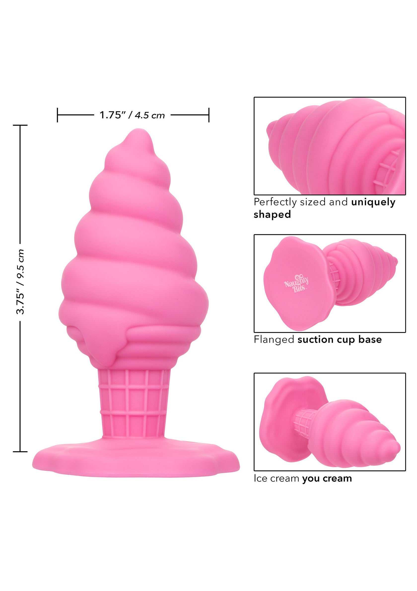Анальна пробка у формі морозива з присоскою, рожева, 9,5 × 4,5 CalExotics Yum Bum Ice Cream Cone