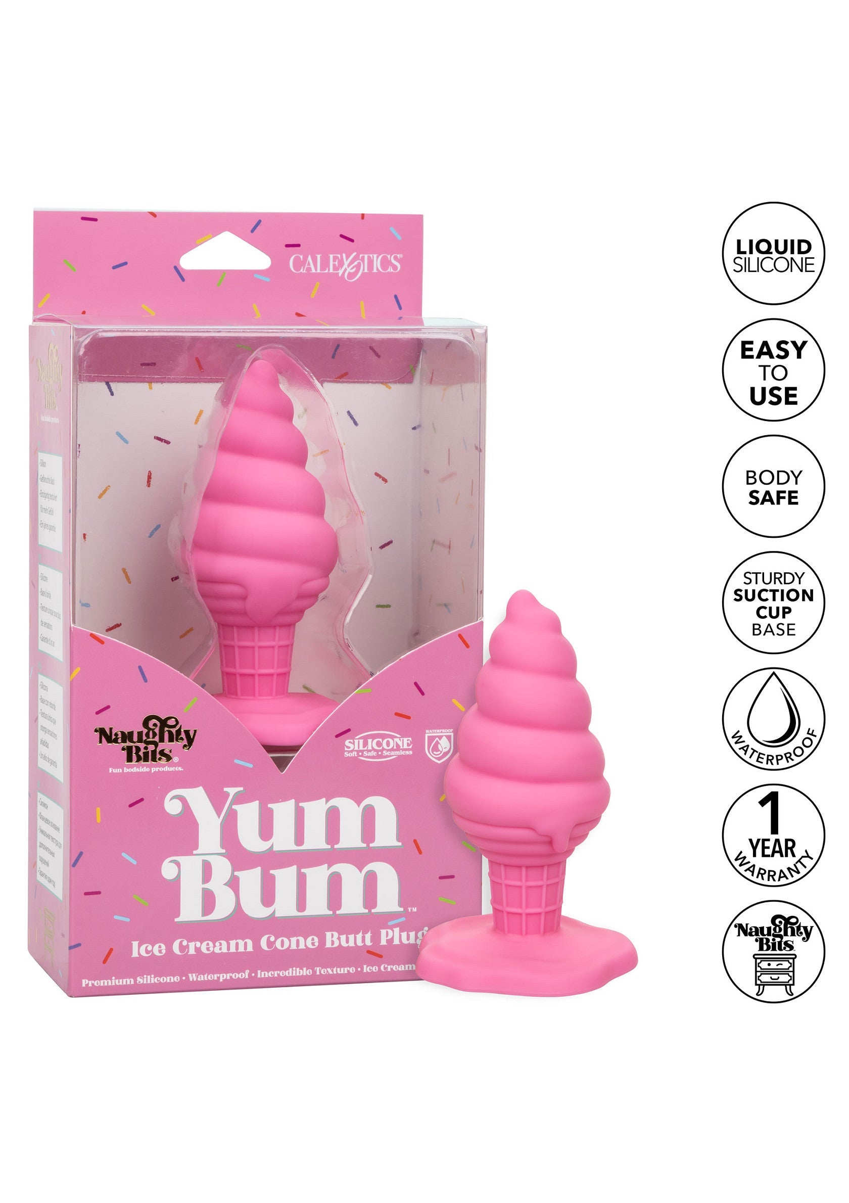 Анальна пробка у формі морозива з присоскою, рожева, 9,5 × 4,5 CalExotics Yum Bum Ice Cream Cone