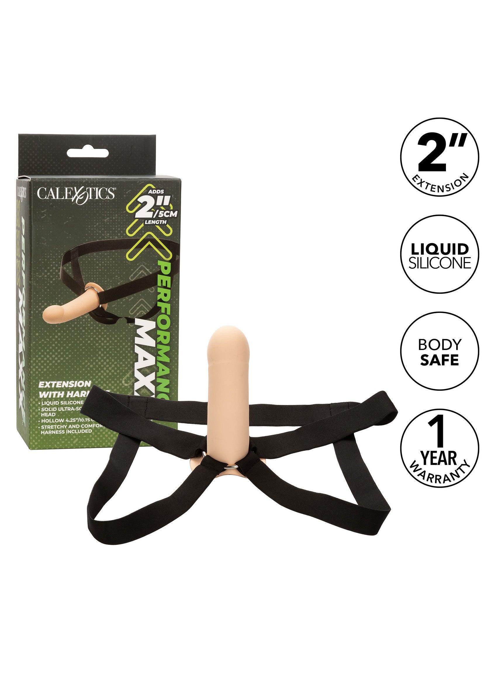 Полый фаллопротез с крепёжными ремнями CalExotics Performance Maxx, бежевый, 16 × 5 см