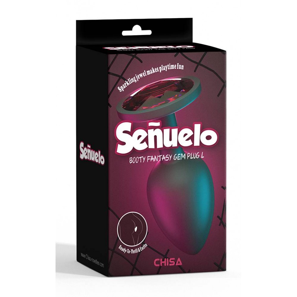 Анальная пробка черная CHISA Senuelo с камнем розового цвета, размер L