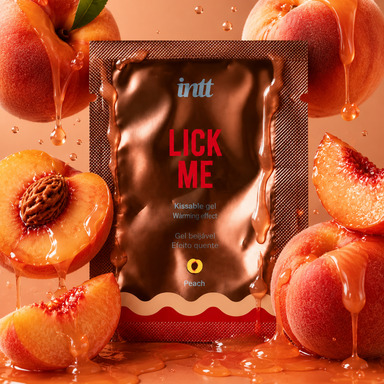 Саше Їстівний лубрикант INTT Lick Me Peach зі смаком персика та ефектом тепла, 2 мл