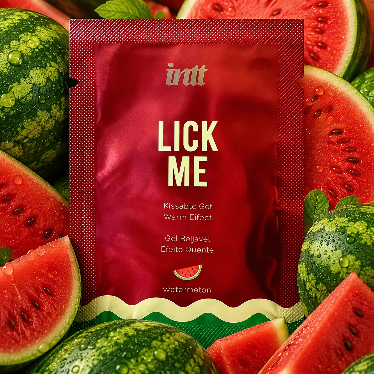 Саше Їстівний лубрикант з ефектом тепла INTT Lick Me Watermelon зі смаком кавуна, 2 мл