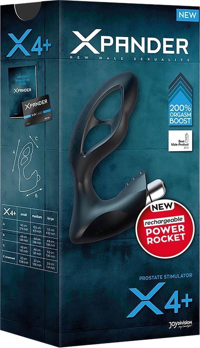 Массажер простаты размер М, XPANDER X4+ rechargeable PowerRocket, черный, 10.5 см