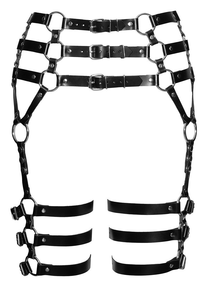 Пояс-гартери шкіряні ZADO FETISH із сріблястою фурнітурою, чорний, S/L