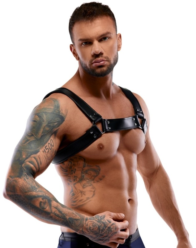 Портупея кожаная для мужчин ZADO FETISH с декоративными заклепками, черная