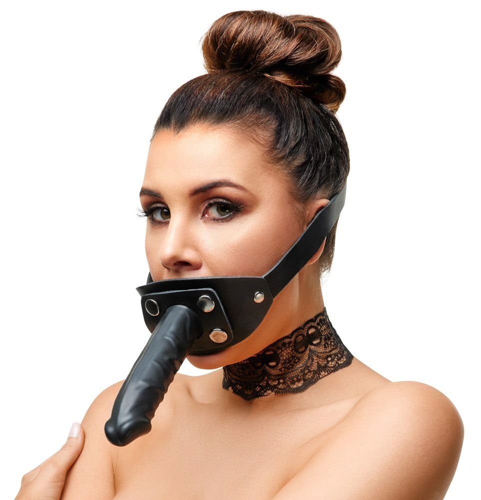 Кляп ZADO FETISH з регульованим чорним шкіряним ремінцем на голову та знімним зовнішнім фалоімітатором