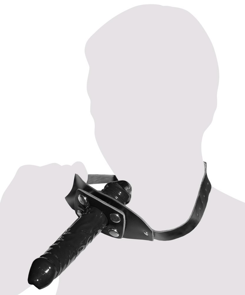 Кляп ZADO FETISH з регульованим чорним шкіряним ремінцем на голову та знімним зовнішнім фалоімітатором