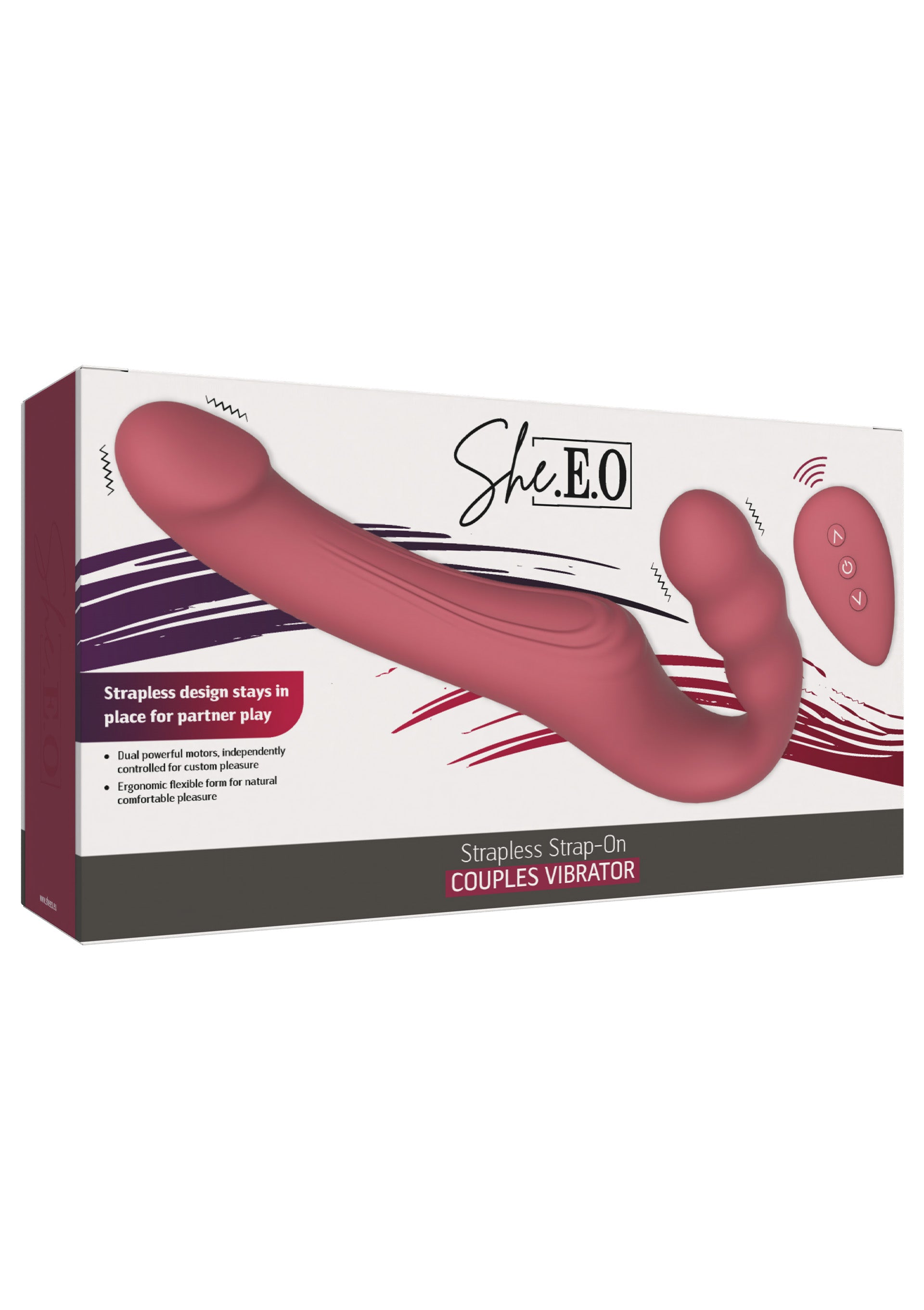 Безремневий страпон із вібрацією та пультом She.E.O Strapless Strap-On, рожевий, 22 × 3,5 см