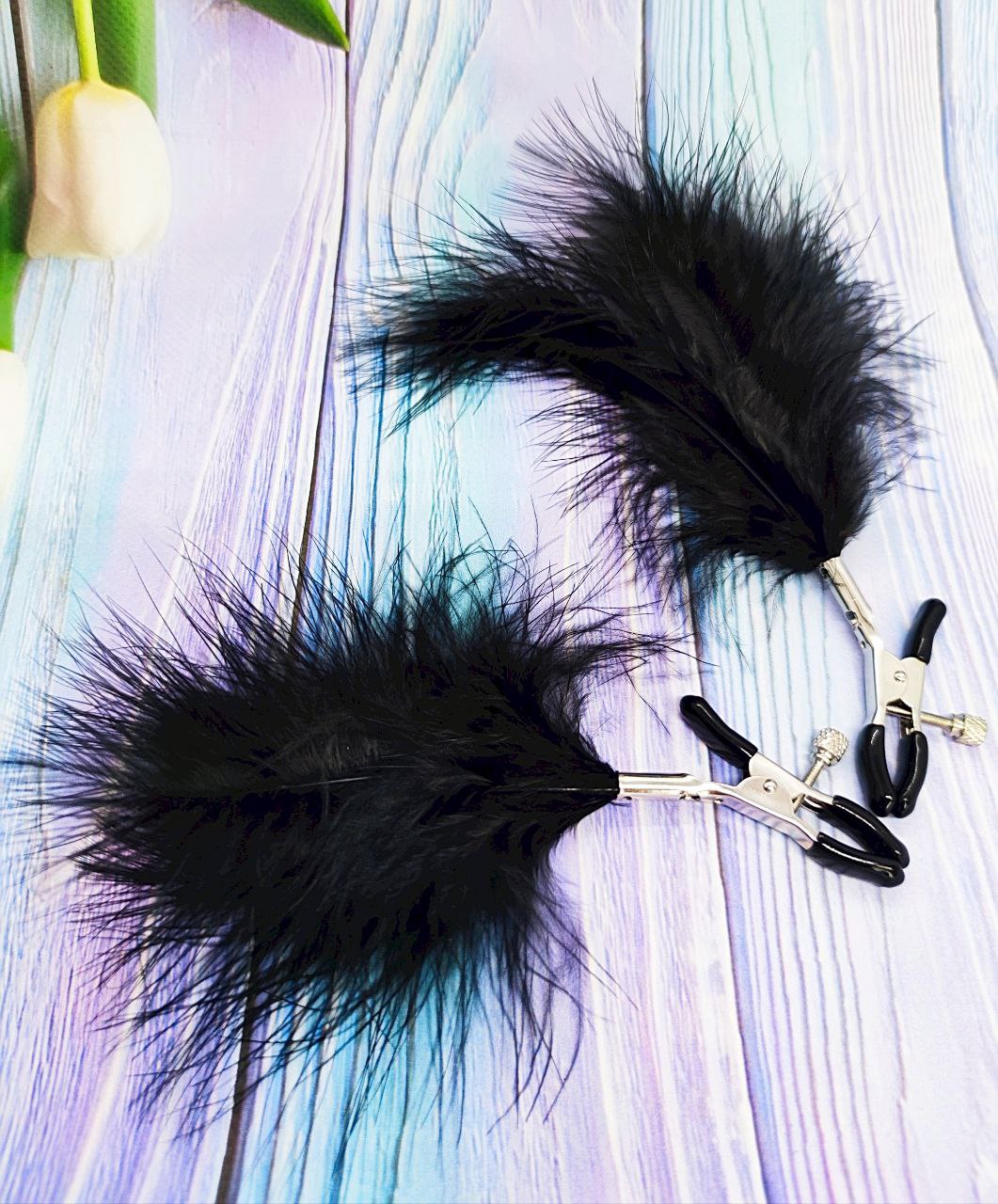 Затискачі на соски DS Fetish Nipple clamps metal feather black