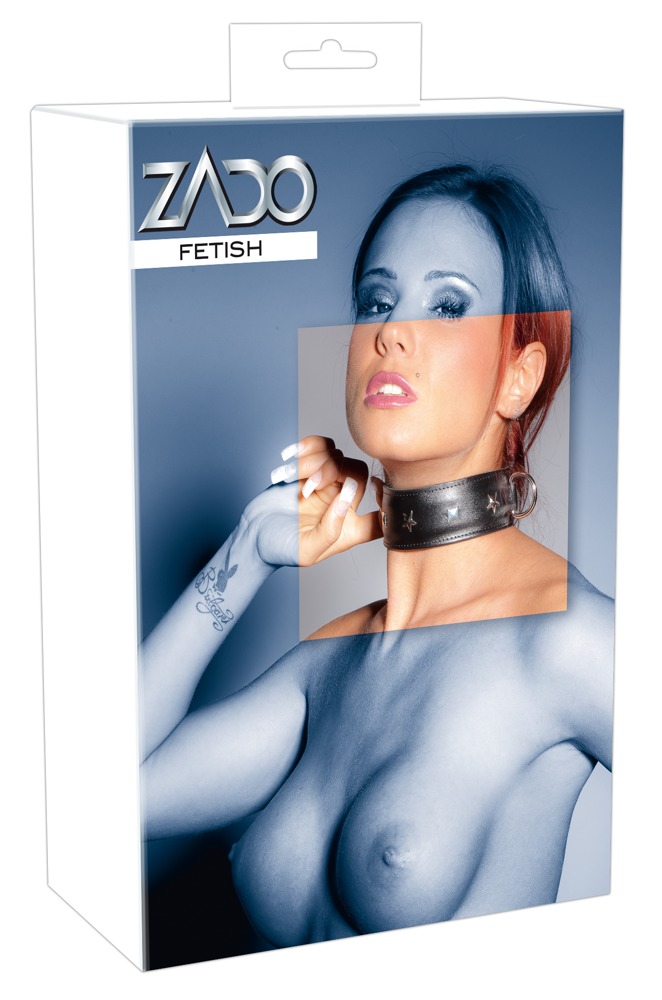 Ошейник широкий Zado FETISH из D-кольцами, кожаный, черный