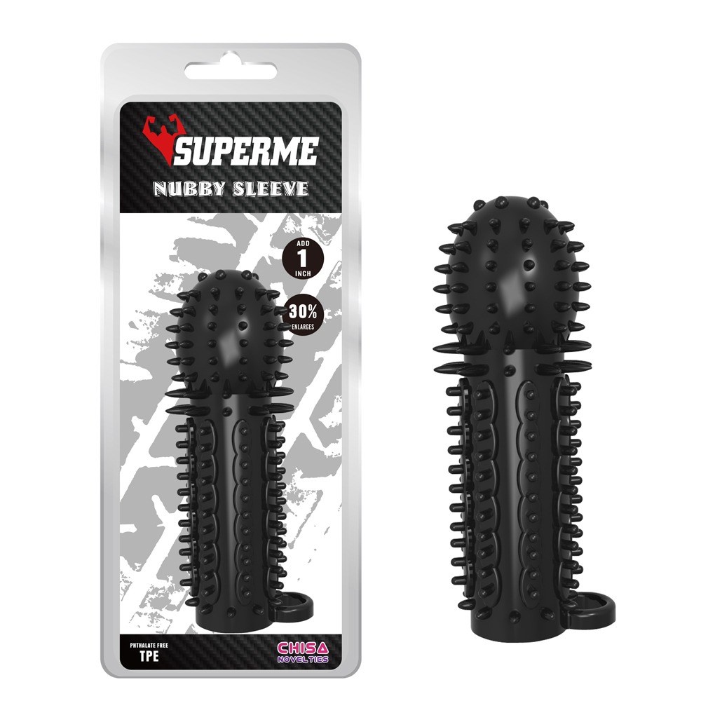 Насадка рельєфна Chisa SUPERME Nubby Sleeve з кільцем на мошонку, чорна