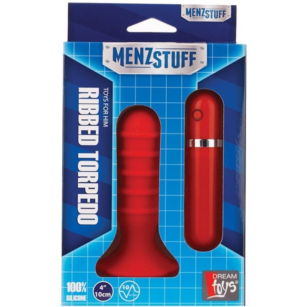 Анальна пробка з вібрацією Dream Toys Menzstuff Ribbed Torpedo, червона