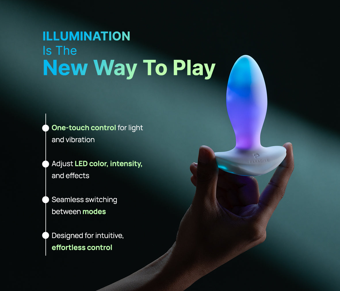 Анальна вібропробка з RGB-підсвічуванням та додатком, біла, 10,2 × 3,2 см Illumination The Plug